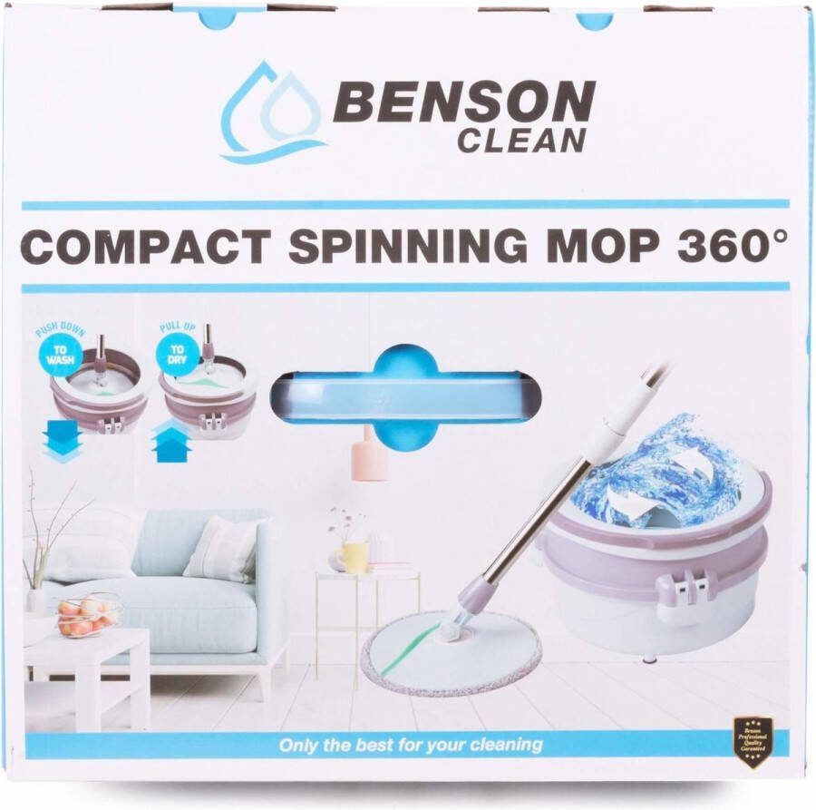 Benson Mop & emmer set 360° draaiend systeem Inclusief 123 cm steel Grijs