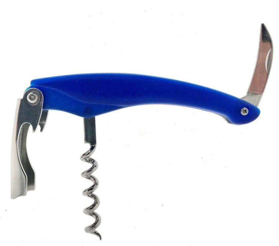 Benson Multifunctioneel kelnersmes kurkentrekker en flessenopener blauw ergonomische grip