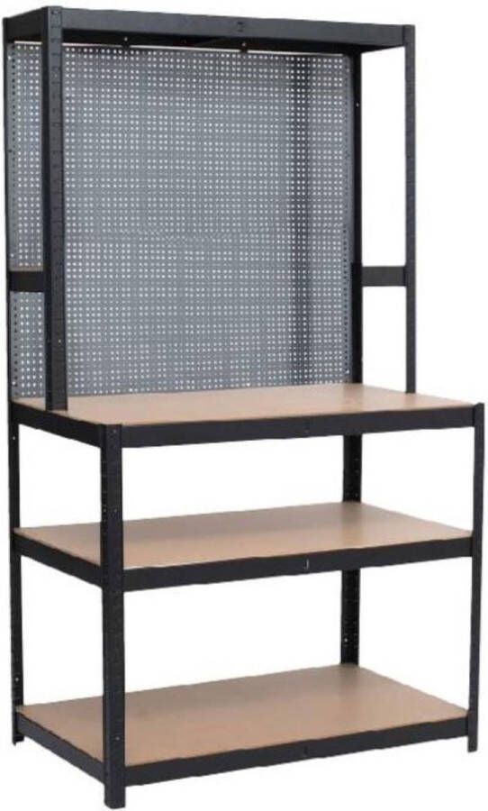 Benson Robuuste werkbank hout en staal 180x90x60 cm met gereedschapswand en opbergruimte