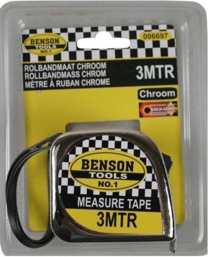 Benson Rolmaat Meetlint Chroom 3 meter 16 mm Slijtvast Robuust