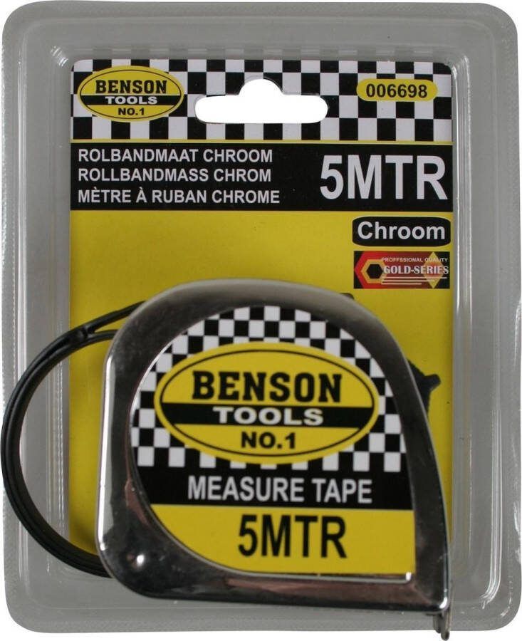 Benson Rolmaat Meetlint Chroom 5 meter 19 mm Duurzaam en Slijtvast