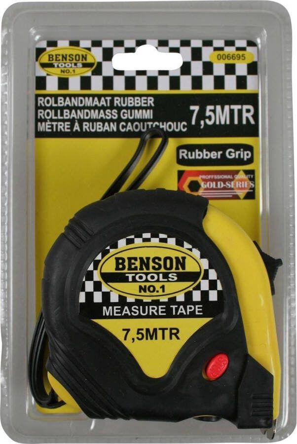 Benson Rolmaat Meetlint Rubber 7.5 meter 25 mm Lichtgewicht Manueel vergrendelsysteem