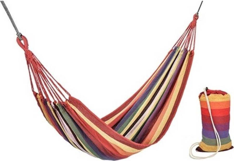 Benson Rood gestreepte hangmat 1 persoons Inclusief opbergzak 200 × 100 cm Max 150 kg