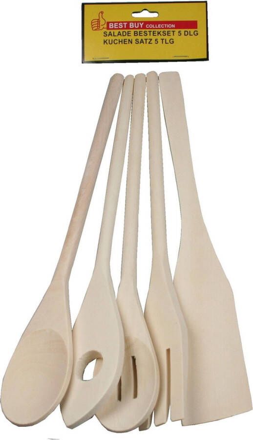 Benson Keukengerei kooklepels-spatel set 5-delig bamboe 30 cm Keukenspatels