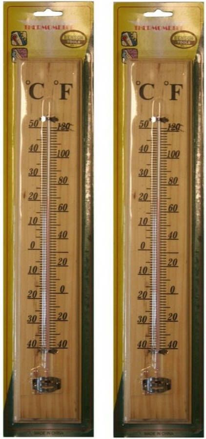 Benson Set van 2x houten thermometers voor binnen en buiten 40 cm