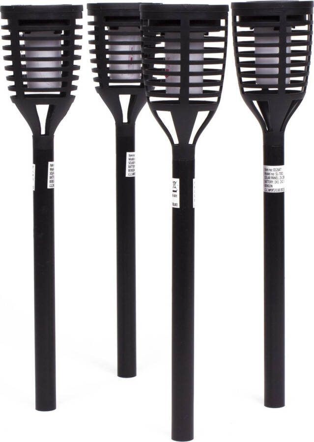 Benson Set van 8x stuks solar tuinlampen tuinfakkels met vlameffect op zonne-energie 41 cm Prikspots tuinverlichting