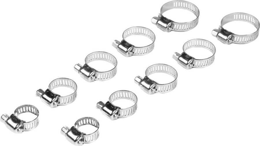 Benson Slangklemset met Kruissleuf 10-delig Slangklemmen Klemmen Set voor om de Tuinslang Afvoerslang of Doucheslang Slangklemmenset Zilverkleurig 17mm 32 mm
