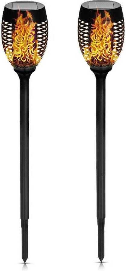 Benson Solar tuinlamp 2x zwart LED flame effect oplaadbaar D12 x H74 cm