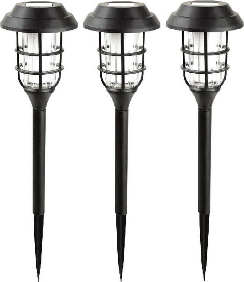 Benson Solar tuinlamp 3x zwart LED flame effect oplaadbaar D12 x H43 cmA  Fakkels