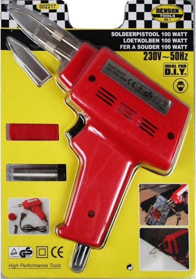 Benson Elektrisch soldeerpistool 100 Watt Rood Inclusief accessoires Geschikt voor graveren