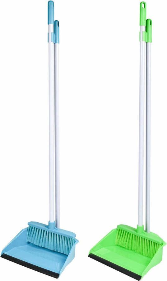Benson Stoffer en blik met lange steel rugvriendelijk ergonomisch ontwerp blauw of groen 87 cm hoog