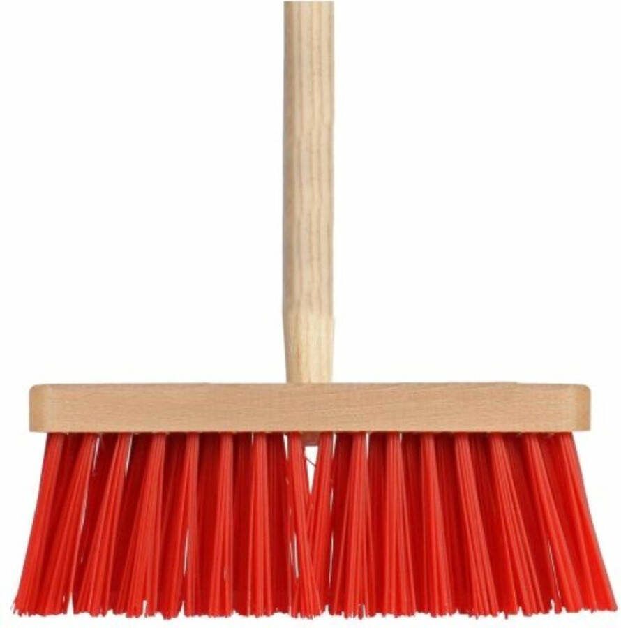 Benson Straatbezem Rood Kunststof haren Houten steel 150 cm Voor bladeren en grof vuil
