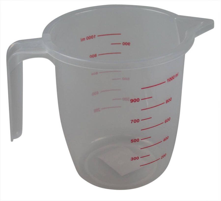 Benson Transparante maatbeker 1000 ml plastic stevige handgreep vaatwasserbestendig