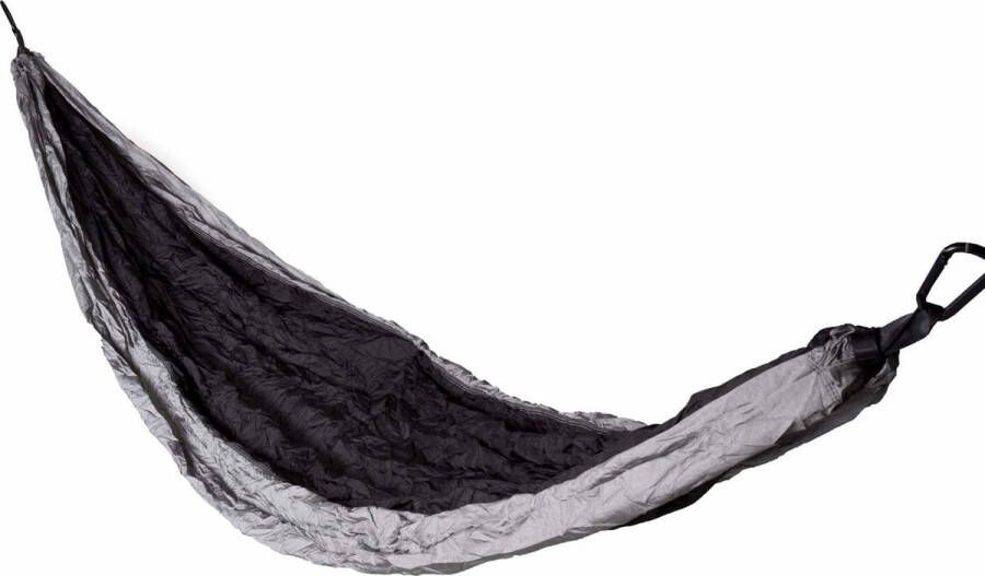 Benson Ultralichte hangmat scheurbestendig nylon 275x140 cm grijs zwart inclusief bevestigingsset