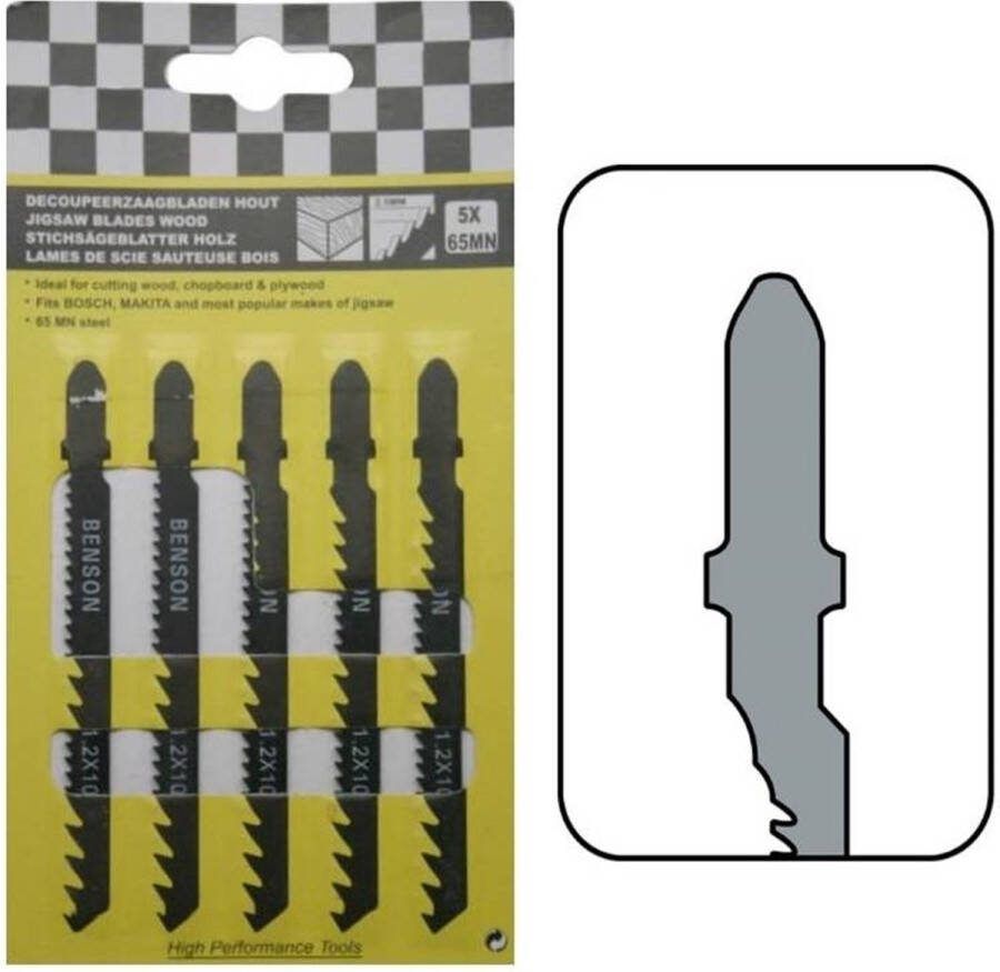 Benson Universele decoupeerzaagbladen T-schacht hout & metaal 5 stuks 100 mm inclusief opbergbox