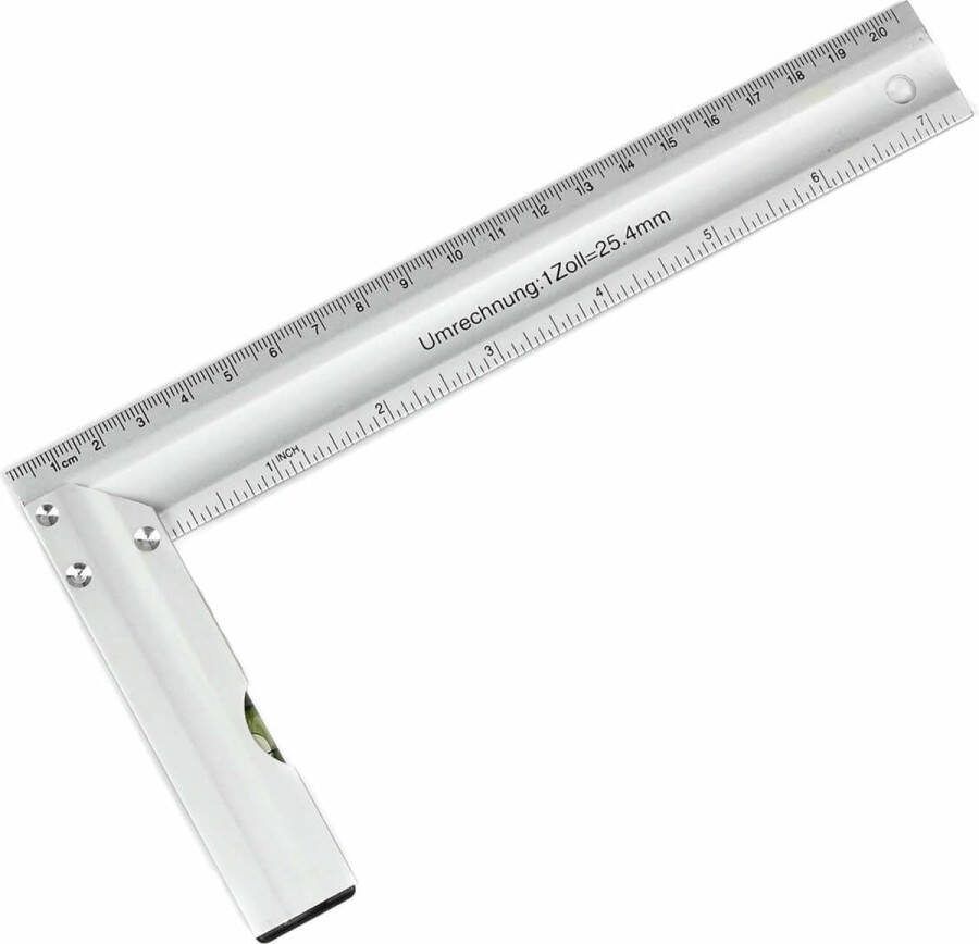 Benson Winkelhaak met waterpas aluminium 200 x 100 mm 20 cm liniaal 90 graden hoek