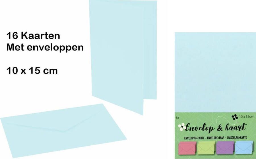 Benza 16 Dubbele Kaarten 15 x 10 cm Met 16 Enveloppen 16 Stuks Licht Blauw Baby Blauw