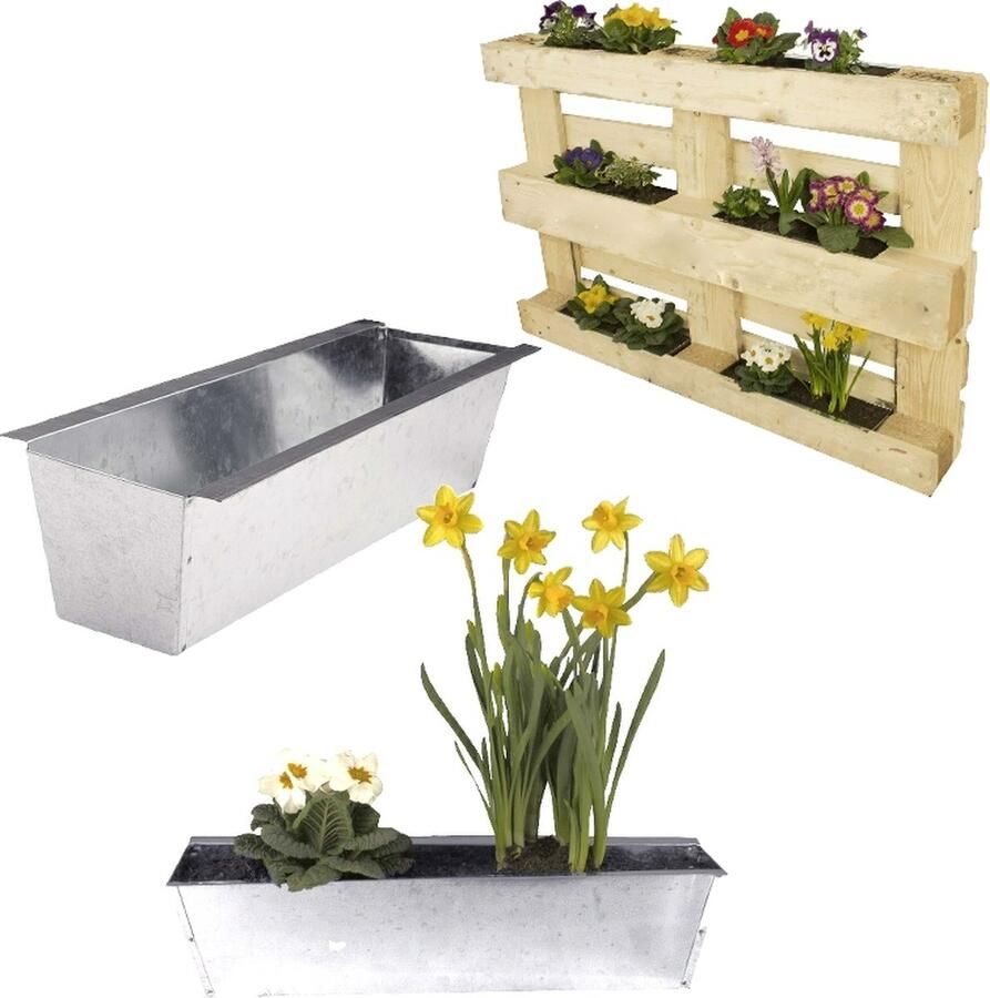 Benza Zinken Bloembakken Geschikt Voor Europallets Plantenbak Palletbloembak 38 x 12 x 9 cm 4 Stuks