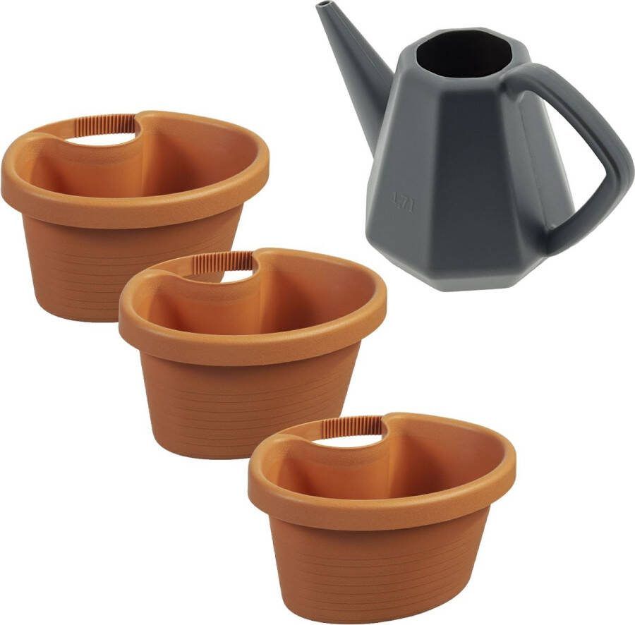 Doppio Bloempot voor Regenpijp Set van 3 stuks & Smooth Plantengieter 1.7 liter