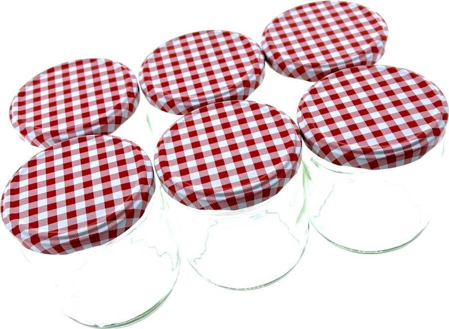 Benza Confituur pot Jampot Inmaakpot met geruite schroefdeksel van 425 ml 8.5 x 8.5 x 10 cm 6 stuks