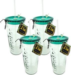 Benza Gusta Drinkglas Met Rietje en deksel – 550ml – In A Jar Groen 4 Stuks