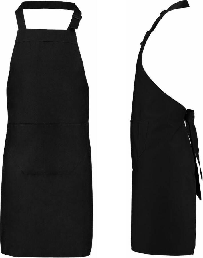 Benza Katoenen Halterschort Schort met voorzak en verstelbare nekband Zwart 75 x 85 cm 5 stuks