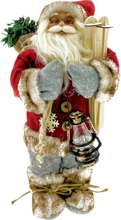 Benza Luxe Afgewerkte Kerst Decoratie Kerstman Staand Rood Grijs 30cm