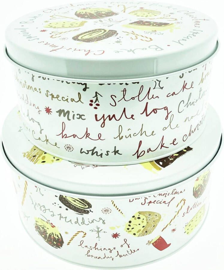Benza Luxe kerstblikken Koektrommel Koekblik 22 en 25 cm Set van 2 stuks