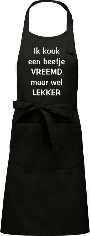 Benza Mijncadeautje Keuken- en Barbecueschort Ik kook een beetje vreemd maar wel kekker Tekstschort Verjaardag Humorschort zwart