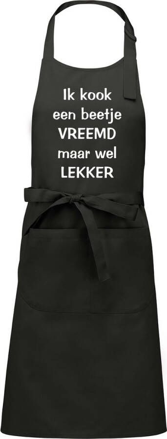 Benza Mijncadeautje Keuken- en Barbecueschort Ik kook een beetje vreemd maar wel kekker Tekstschort Verjaardag Humorschort Chique grijs