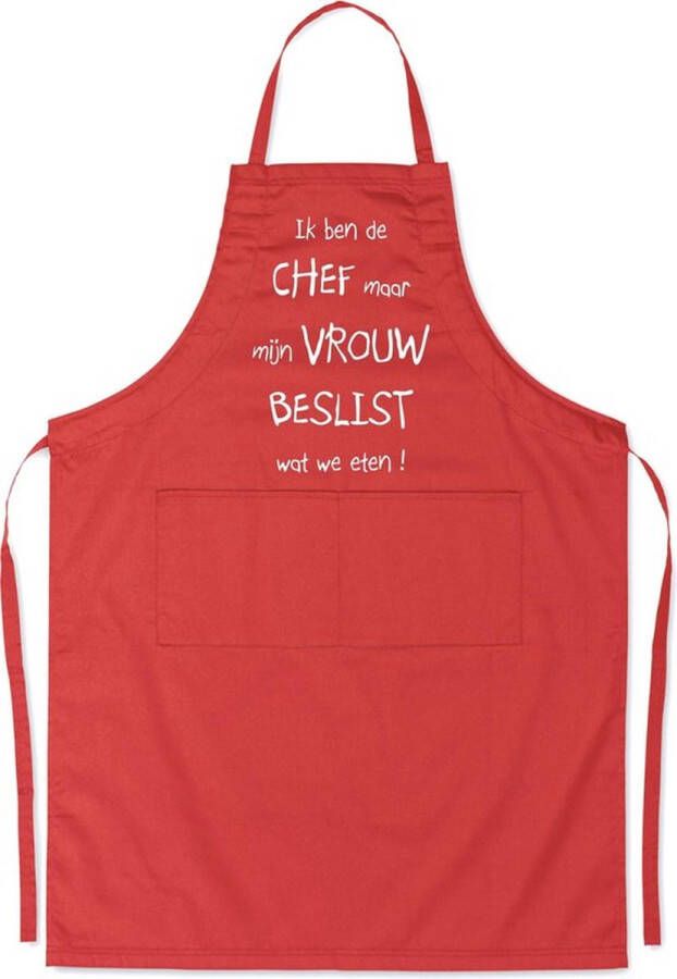 Merkloos Sans marque Benza Schort Keukenschort Mooi Leuk Grappig Luxe Ik ben de CHEF maar mijn VROUW BESLIST wat we eten! Rood