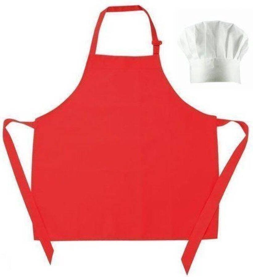 Merkloos Sans marque Benza Schort Keukenschort voor Kinderen Neutraal Blanco Rood (50 x 60 cm) incl. Koksmuts