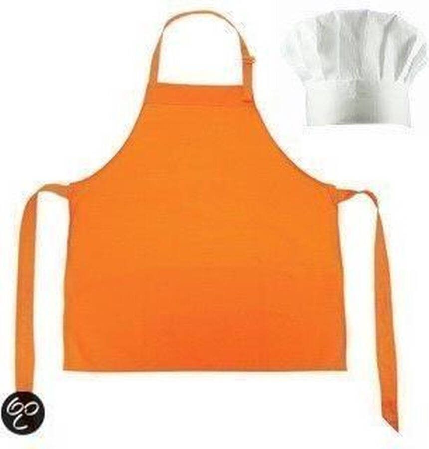 Merkloos Sans marque Benza Schort Keukenschort voor Kinderen Oranje 50 x 60 cm incl. Witte Koksmuts