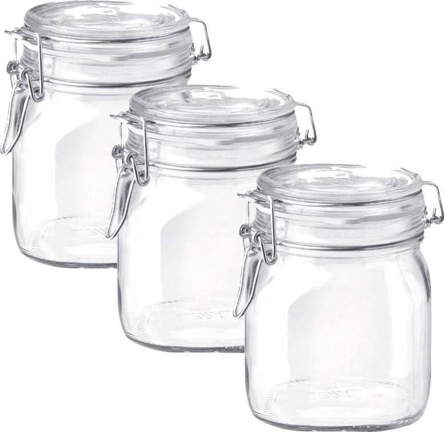 Benza Weckpot Voorraadpot Transparant Vierkant 750 ml 3 stuks