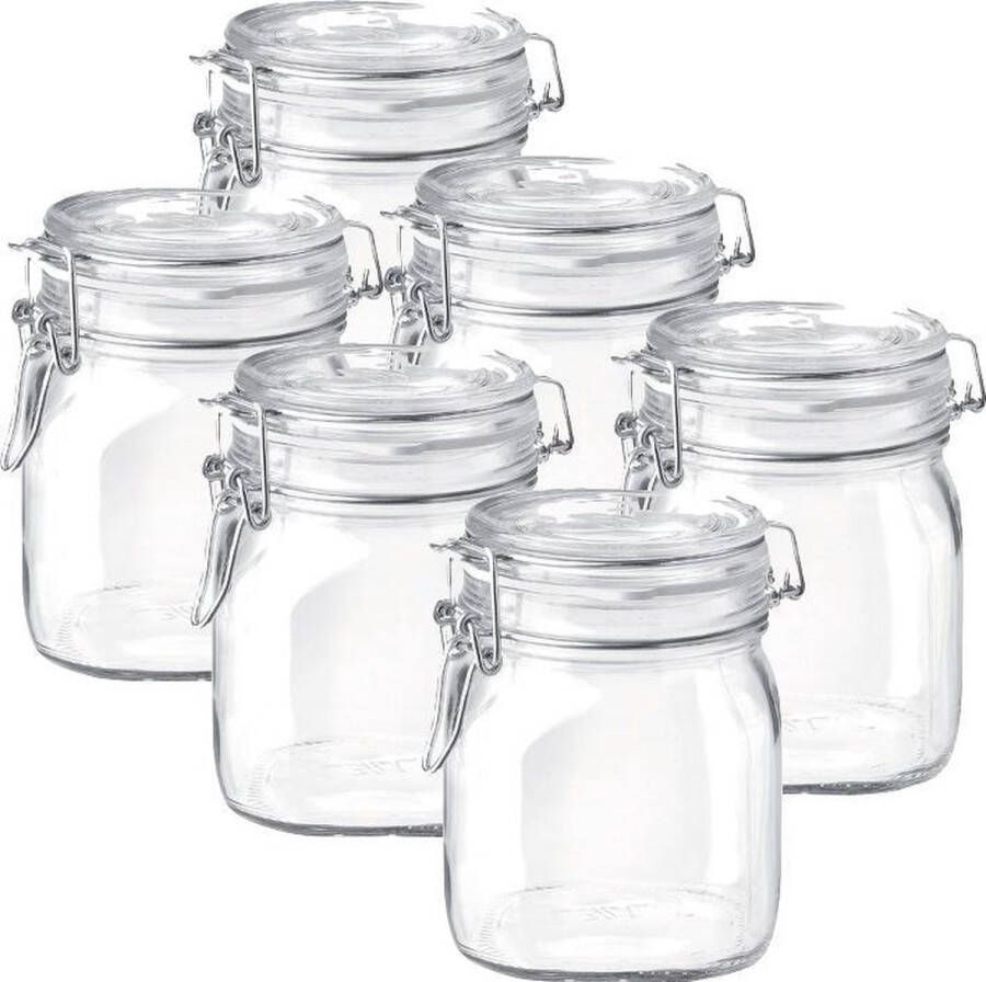 Benza Weckpot Voorraadpot Transparant Vierkant 750 ml 6 stuks