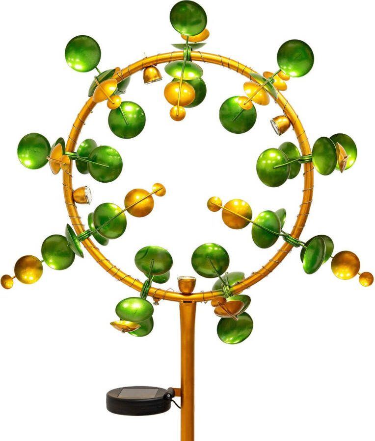 Benza XXL windmolen windspinner tuinsteker met Solar LED verlichting solar groen 180 cm