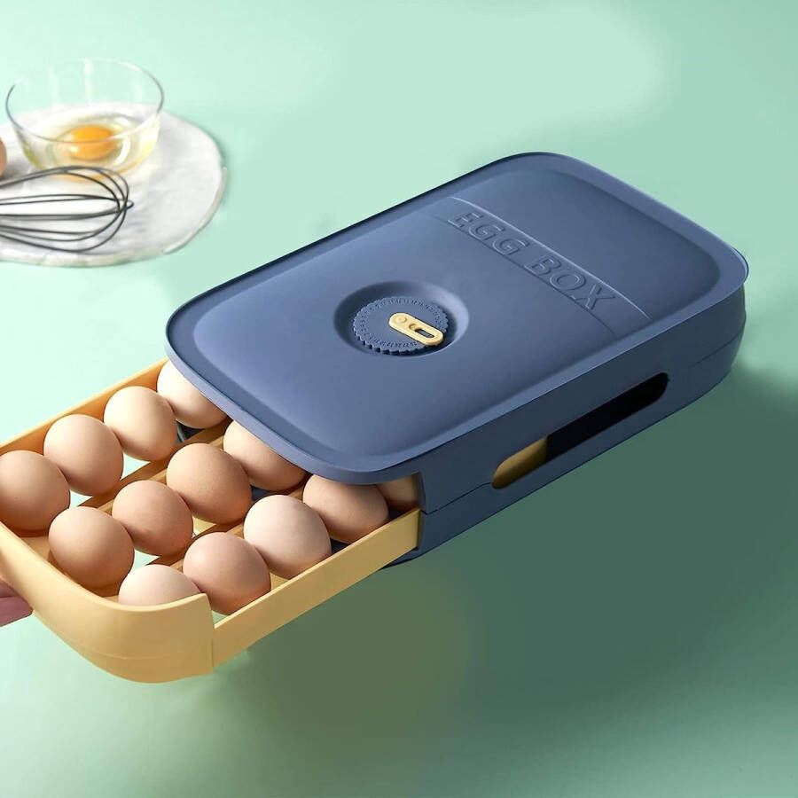 Beowanzk Eierbox voor 21 eieren kunststof opbergdoos eierhouder voor koelkast eierdoos eiermand eieropbergdoos keuken eierhouder eierdoosje organizer (blauw)