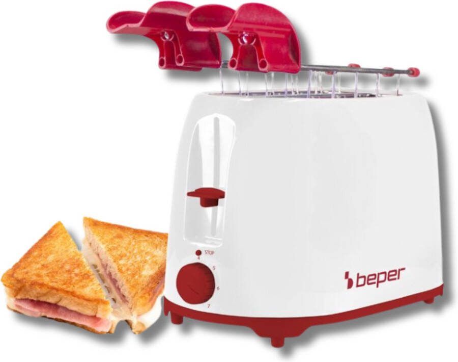 Beper Broodrooster Toaster 7 Roosterniveaus 2 Sleuven Broodrooster met Tostiklemmen Wit