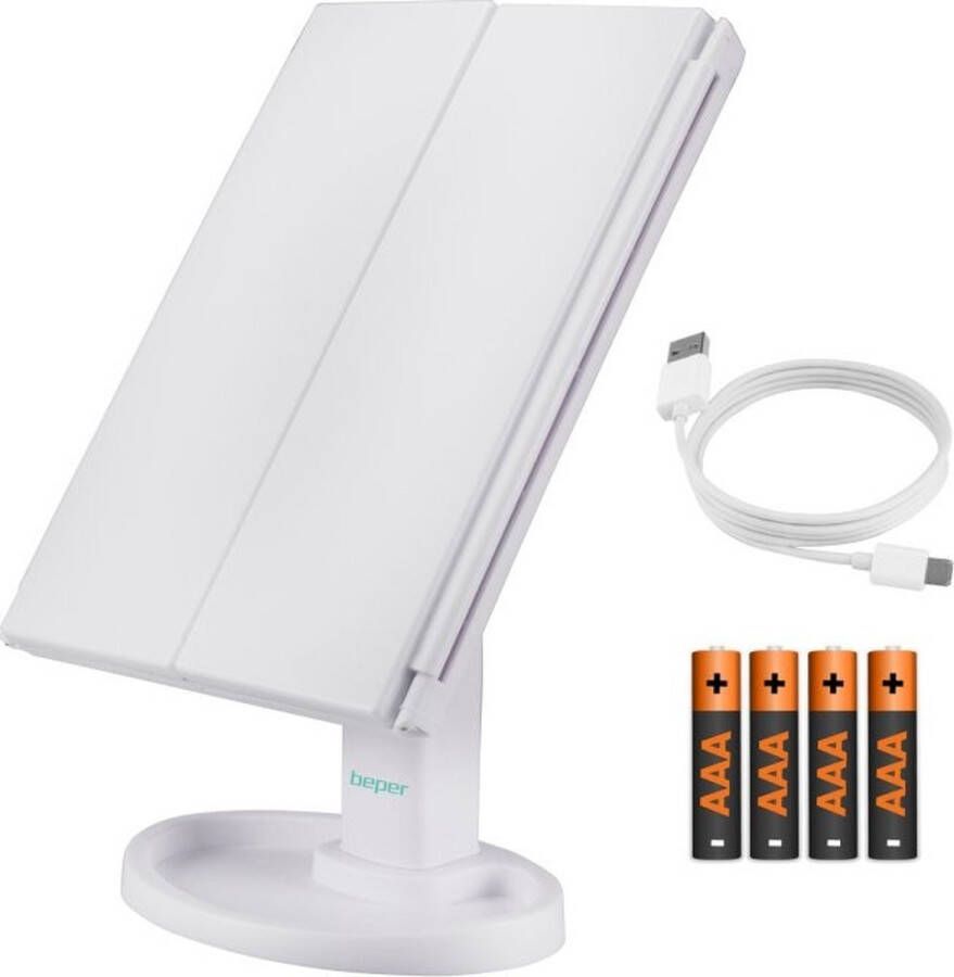 Beper P302VIS050 Make-up spiegel met LED verlichting en vergrootte delen.