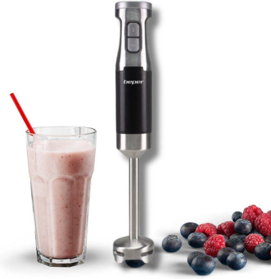 Beper Staafmixer Handmixer 600W Instelbare Snelheden + Turbo Functie Zilver Zwart