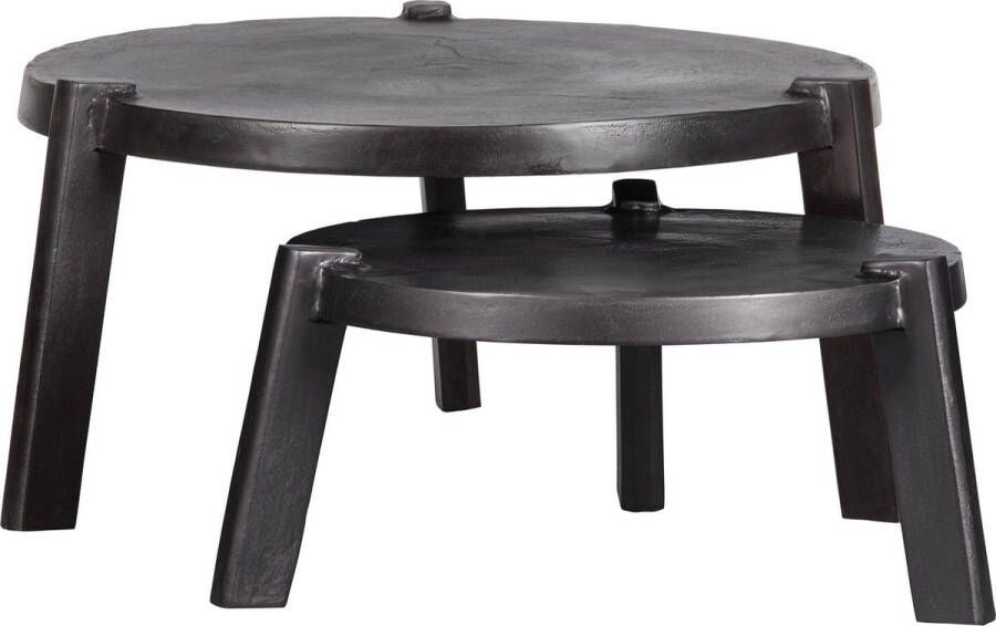 BePureHome Bijzettafel Burly Set van 2 stuks Zwart Rond