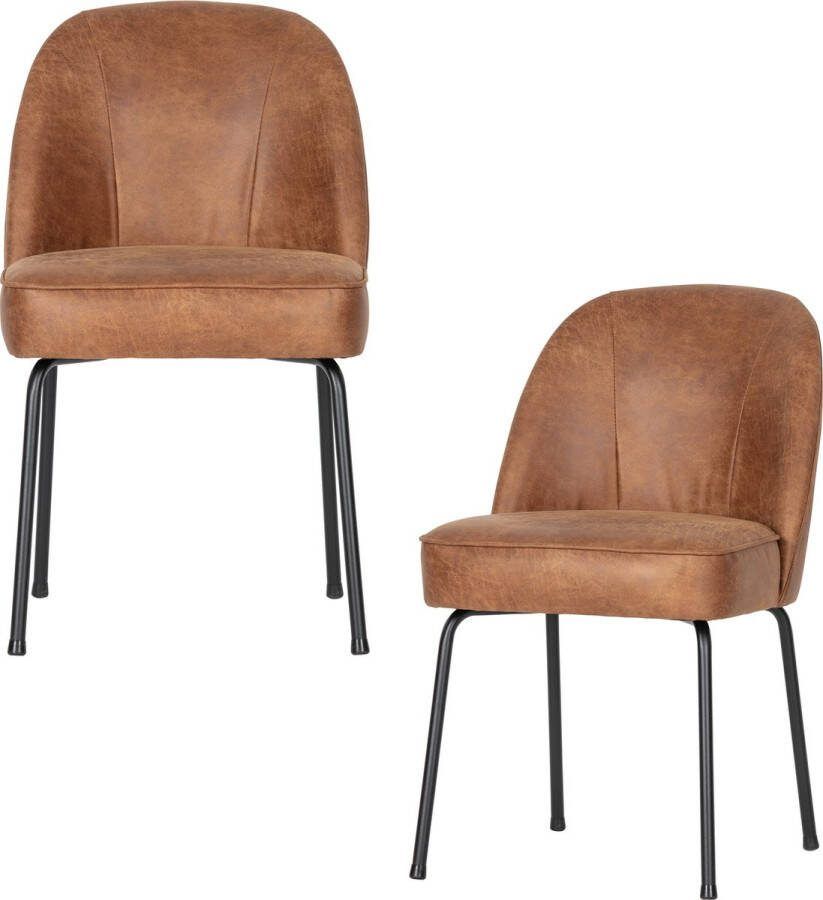 BePureHome Vogue Eetkamerstoel Leer Cognac Set van 2