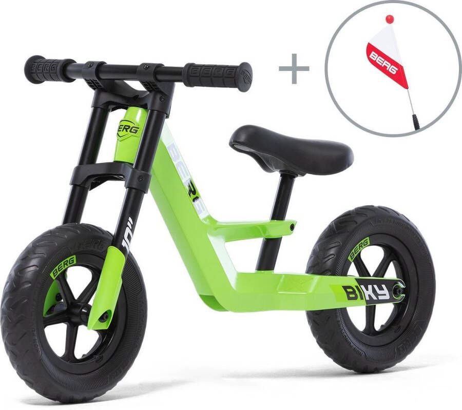 BERG Biky Mini Green Loopfiets Groen Lichtgewicht frame van magnesium Incl. veiligheidsvlag 2 tot 5 jaar