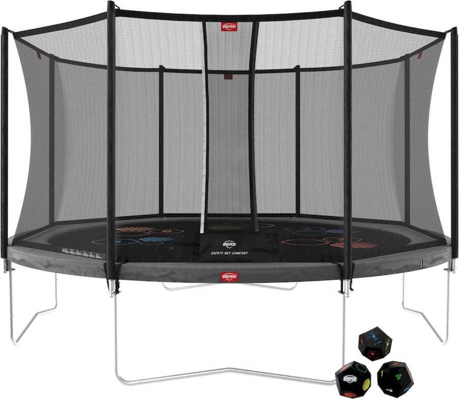 BERG Favorit Regular op poten Trampoline 430 cm Rond Grijs levels doek Gold Solospring Inclusief Veiligheidsnet