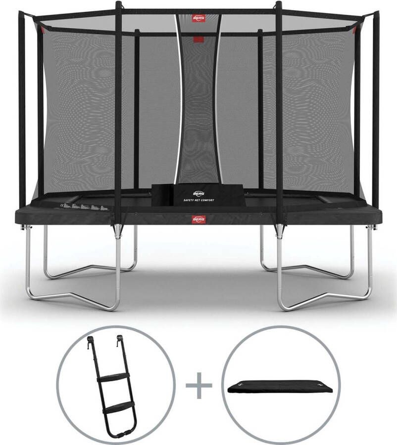 BERG Favorit Trampoline Rechthoek Op poten 330cm Met veiligheidsnet Grijs incl. ladder en afdekhoes