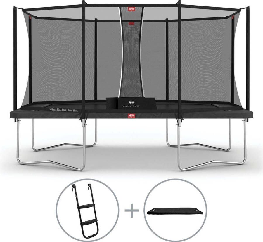 BERG Favorit Trampoline Rechthoek Op poten 410cm met veiligheidsnet Grijs incl. ladder en afdekhoes