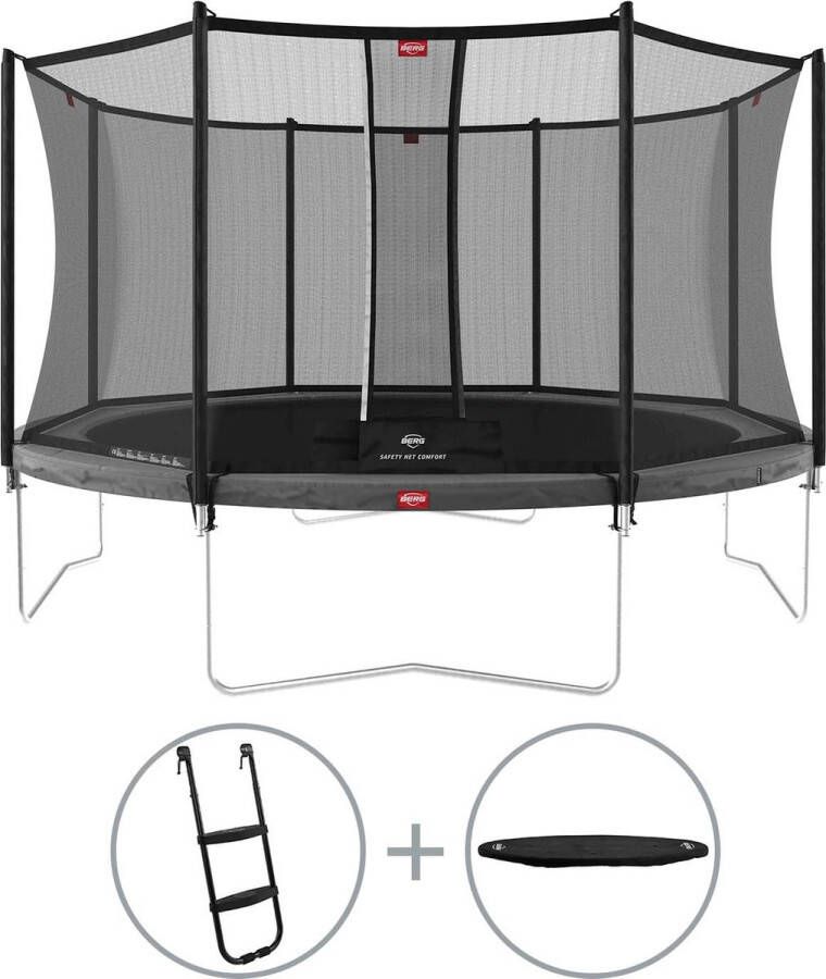 BERG Favorit Trampoline Rond Op poten 380cm Met veiligheidsnet Grijs incl. ladder en afdekhoes