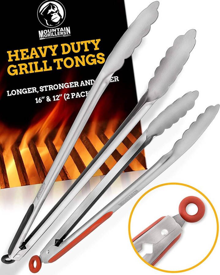 BERG GRILLERS Barbecuetang van staal (set van 2 30 en 40 cm lang) multifunctionele tang worsttang serveertang keukentang met veiligheidsclip antislip en hittebestendig professioneel barbecue-accessoire