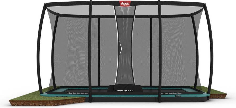 BERG Sport Flatground Champion Trampoline 410 cm Rechthoekig AirFlow Pro Springdoek TwinSpring Groen incl. Veiligheidsnet Deluxe XL