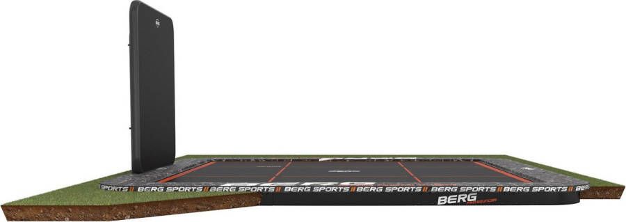 BERG SPORTS Trampoline Ultim Pro Bouncer FlatGround 500 x 500 cm met Aerowall Zwart Grijs Airflow PRO Springmat Twinspring PRO